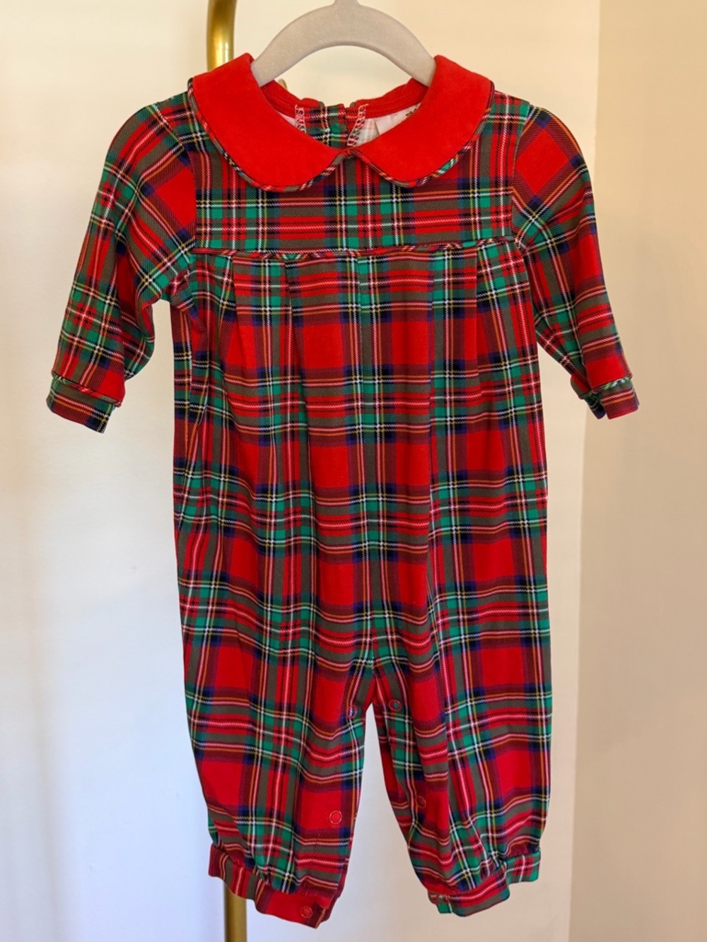 Smocked Threads by Cecil & Lou Red Plaid Holiday One-Piece with Peter Pan Collar